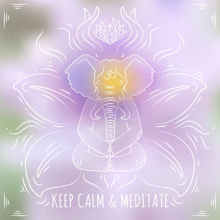 Vector illustration - meditative elephant. Postcard. EPS 10 Isolated objectsのイラスト素材