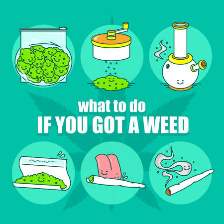 "what to do if you got a weed" series. EPS 10. Vector illustration(poster) in line art style.  6 Isolated object.のイラスト素材