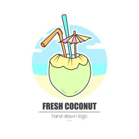 nice looking hand-drawn   (icon, illustration) fresh coconutの写真素材