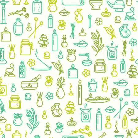 Seamless pattern - ayurvedic supplies. EPS 10. Isolated objectsのイラスト素材