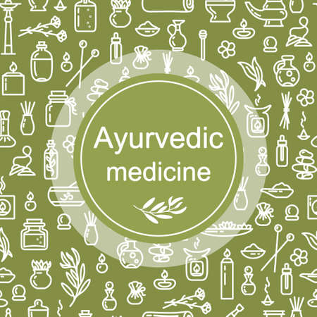Ayurvedic medicine - poster. Plus seamless pattern. Isolated objectsのイラスト素材