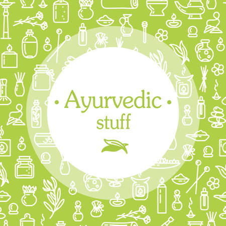 Ayurvedic stuff - poster. Plus seamless pattern.  Isolated objectsのイラスト素材