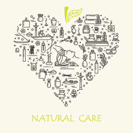 Vector illustration - Natural care. Icons set and poster. EPS 10 Isolated objectsのイラスト素材