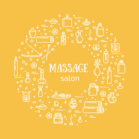 Vector illustration - Massage salon. Icons set and poster. EPS 10 Isolated objectsのイラスト素材