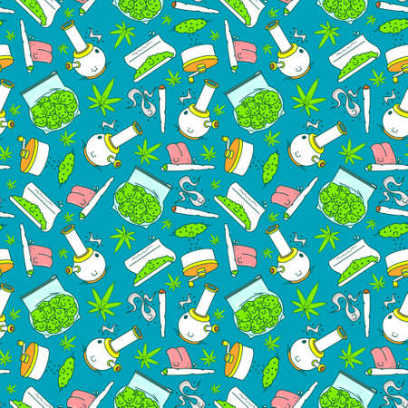 What to do if you got a weed - series. Vector seamless pattern. 7 objects. Line art style. EPS 10のイラスト素材