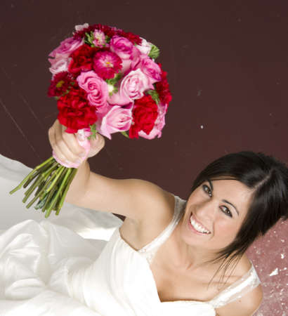 Bride Seated with Bouquetの写真素材