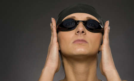 Swimmer prepares to diveの写真素材