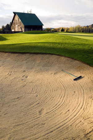 Rural golf course at sunsetの写真素材