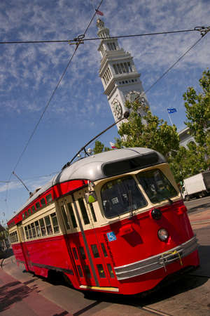 Street Trolley or Cable Car makes the Rounds Downtownの写真素材