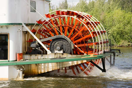 A paddle wheel is seen here on sternwheeler vesselの写真素材