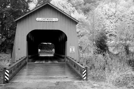 Monochrome image of Chitwood Covered Bridgeの写真素材