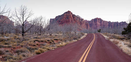 Beautiful overlook down on the road back into Zion National Parkの写真素材