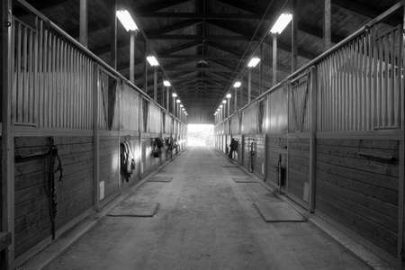 The door shows outside from the horse stalls equestrain stableのeditorial素材