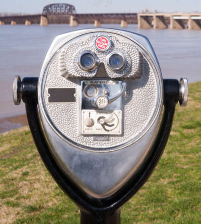 Falls of Ohio State Park has a viewer installed to see the sightsの写真素材
