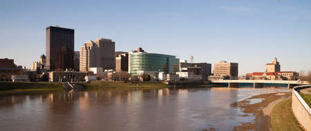 Sunrise comes to the Miami River flowing through Dayton Ohioの写真素材