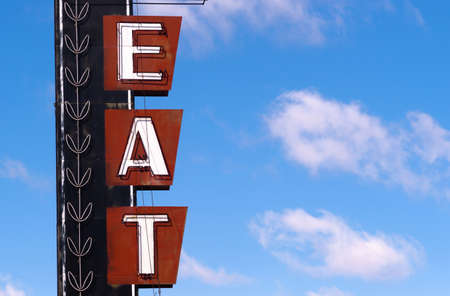 Advertising sign designed to tell you food is available hereの写真素材