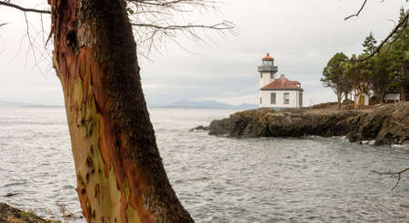 A storm is brewing out over Vancouver in view from San Juan Island, Washingtonの写真素材