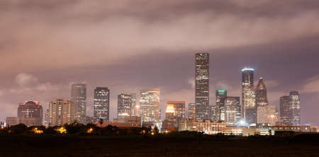 Soft clouds over perfect Houston downtown city skyline