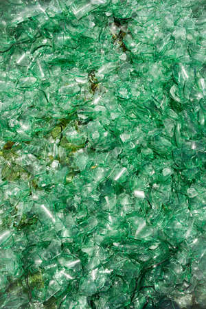 Crushed Broken Glass Bottle Recycle Sharp Green shardsの写真素材