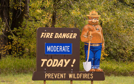 Mascot for the forests against fire Smokey the Bear reports the danger level todayの写真素材