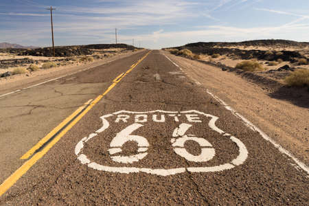 The historic route 66 road still survives in the southwestの写真素材
