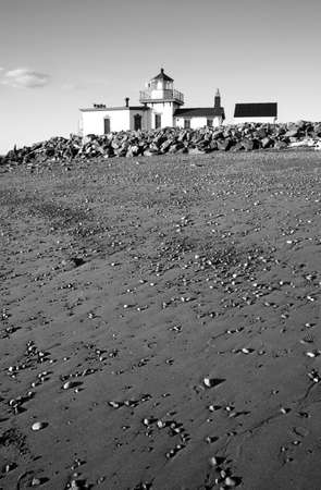 West Point Lighthouse Discovery Park Beach Puget Sound Seattle Washingtonの写真素材