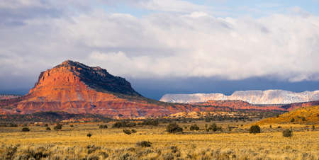 The badlands of Utah are shown here in dramatic lightning