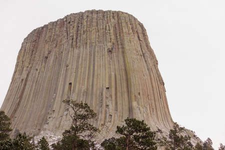 A cold winter day at Devil's Tower monument in the northern state of Wyomingの写真素材
