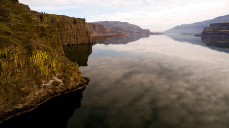 The sky is clearing at Horsethief Butte on the Columbia Riverの写真素材