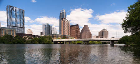 Canine Dog Swims Colorado River Austin Texasの写真素材