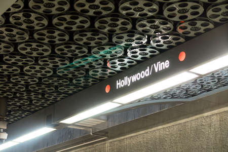 The Ceiling is decorated with film spools at the subway station in LA at Hollywood and Vineのeditorial素材