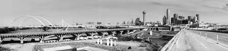 A classic black and white long panramic of the bridges and architecture of Dallas Texasの写真素材