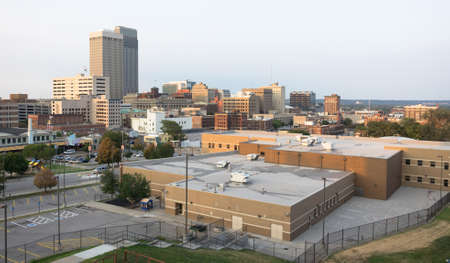 Late afternoon sunset aerial view long panoramic Omaha Nebraskaのeditorial素材