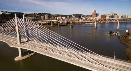 Tilikum Crossing is the newest bridge to cross the Willamette River in Portlandの写真素材