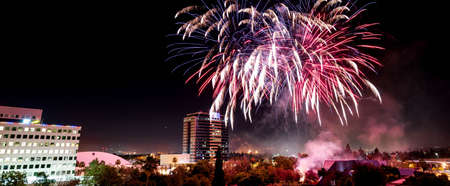 People gather to watch the fireworks in Discovery Meadow Park in San Jose California