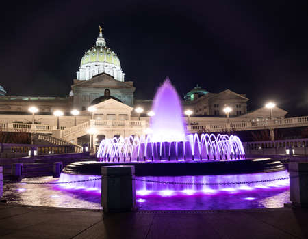 Artificial Light is added to the Capitol Dome fountain in Harrisburg PA at the State Capitalの写真素材