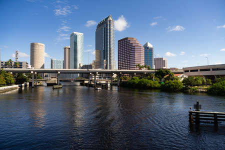 A beautiful clear sunny summer day on the water in the downtown city center of Tampa Bay Floridaの写真素材