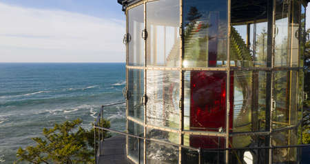 Aerial View of the glass door housing at Cape Meares Lighthouse Oregon Coastの写真素材