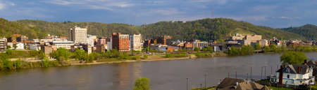 Long panoramic view of the downtown city center of Wheeling West Virginiaの写真素材