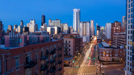 Aerial view of a cross section of the urban metropolis that is Chicago Illinoisの写真素材