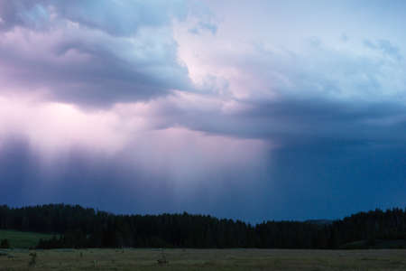 Over Norris Canyon Thunderstorm Lightning Strikes Yellowstone National Parkの写真素材
