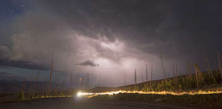 A storm passes thru quickly near Chittenden Road in Yellowstoneの写真素材