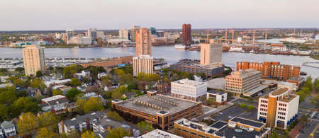 The Elizabeth River cuts through the Virginia towns of Portsmouth and Norfolkの写真素材