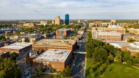 Aerial view university campus area looking into the city center urban core of downtown Lexington KYのeditorial素材