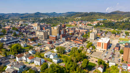 Aerial View Downtown Metro Area in and around Clarksburg WV USAの写真素材