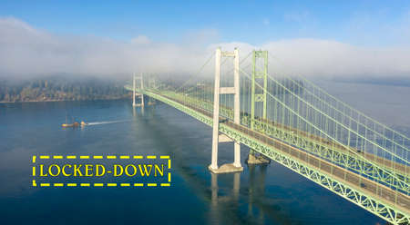 Two bridges are needed to carry traffic into Tacoma out of Gig Harbor over the Puget Soundの写真素材