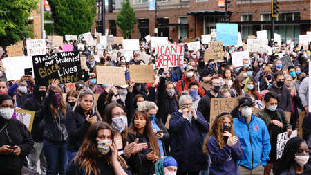 The Muckleshoot Tribe arranged a peaceful protest on the steps of City Hall in Auburn WA USAのeditorial素材