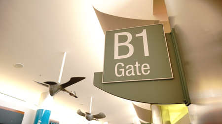 A green graphic shows travelers the way to the B1 gateの写真素材