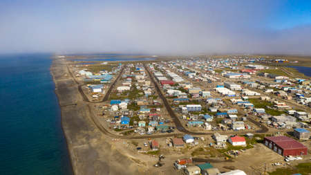 They changed the name from Barrow to Utqiagvik here we see the waterfront into the Beaufort Sea in the Arctic Oceanの写真素材