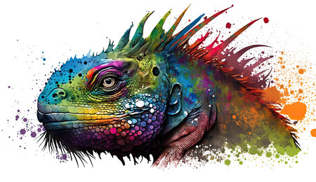 Igauna Illustration using rainbow colors on a white background generated with CGI AIの素材